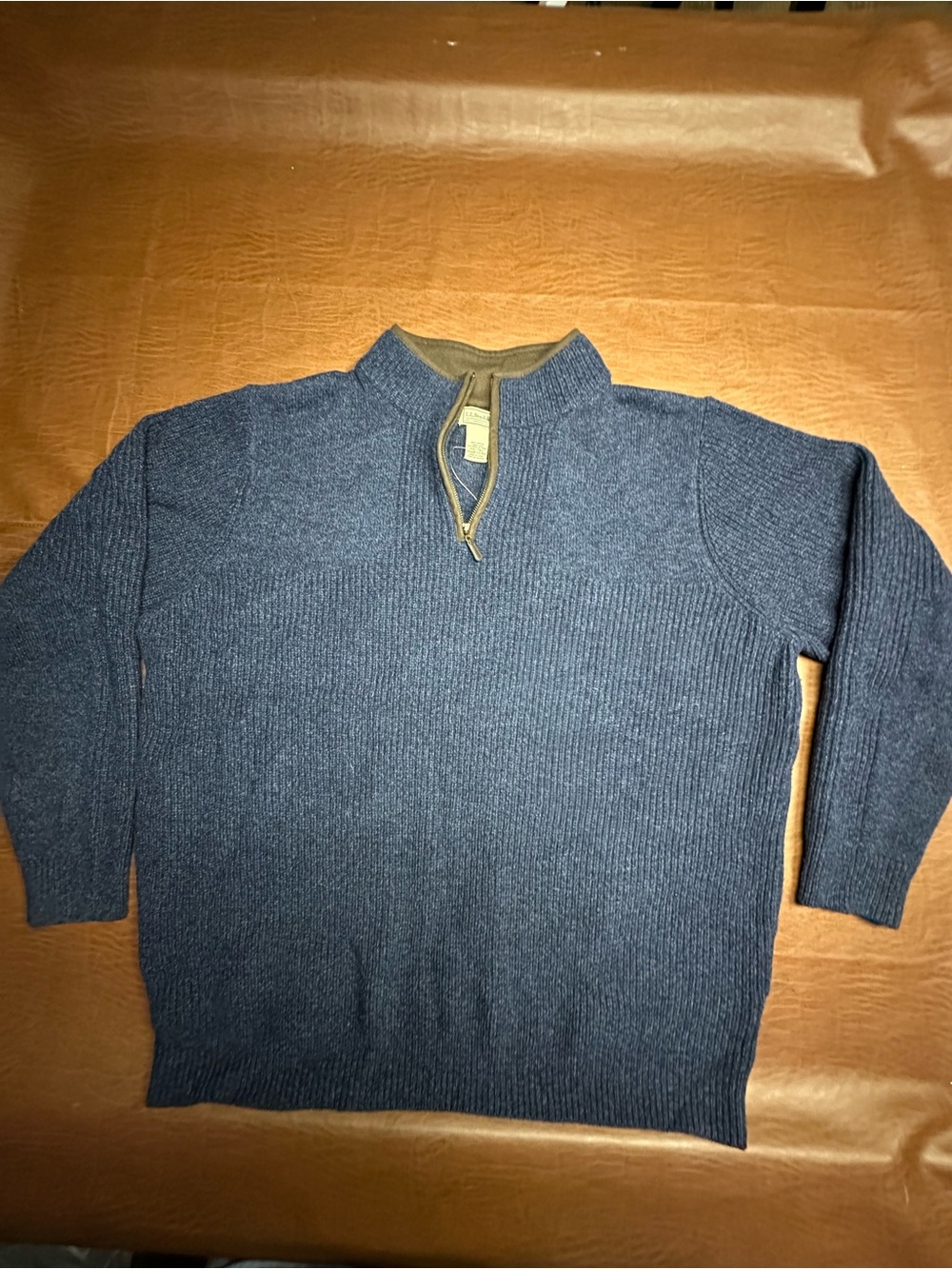 L L Bean Men's Navy/Gray Half-Zip Knit Sweater